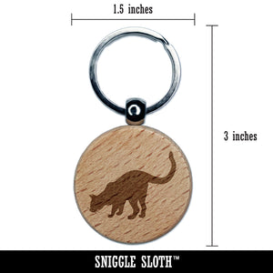 Curious Cat Solid Engraved Wood Round Keychain Tag Charm