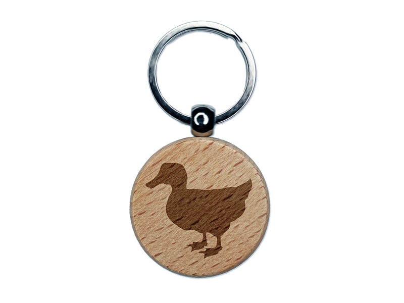 Duck Standing Mallard Solid Engraved Wood Round Keychain Tag Charm