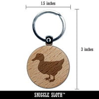 Duck Standing Mallard Solid Engraved Wood Round Keychain Tag Charm