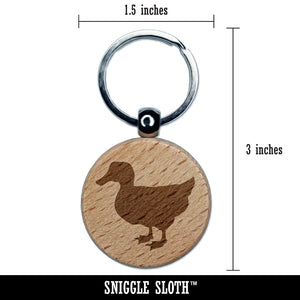 Duck Standing Mallard Solid Engraved Wood Round Keychain Tag Charm