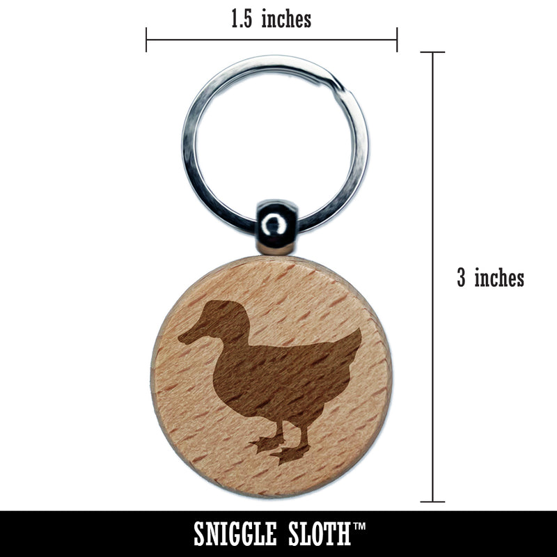 Duck Standing Mallard Solid Engraved Wood Round Keychain Tag Charm