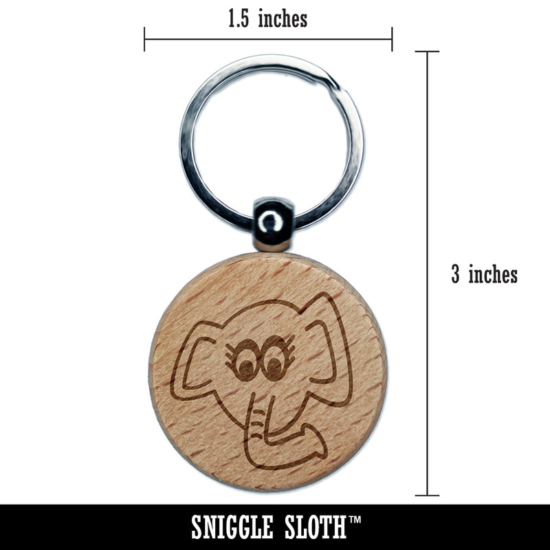 Elegant Elephant Face Engraved Wood Round Keychain Tag Charm