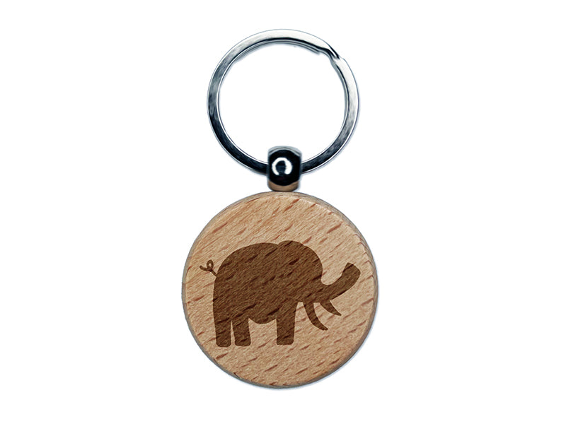 Elephant Doodle Solid Engraved Wood Round Keychain Tag Charm