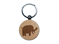 Elephant Doodle Solid Engraved Wood Round Keychain Tag Charm