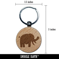 Elephant Doodle Solid Engraved Wood Round Keychain Tag Charm