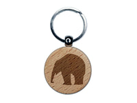 Elephant Side View Solid Engraved Wood Round Keychain Tag Charm