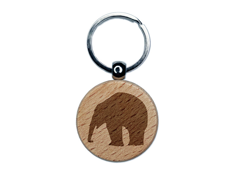 Elephant Side View Solid Engraved Wood Round Keychain Tag Charm