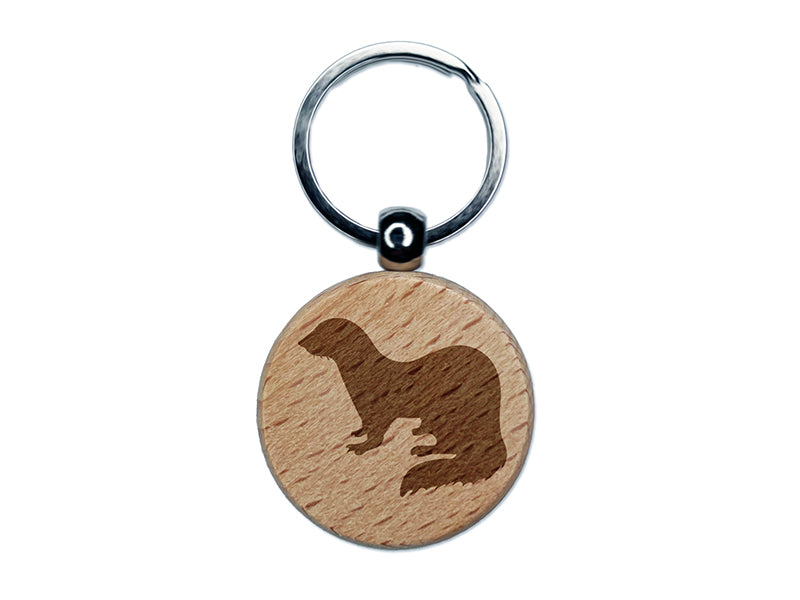 Ferret Solid Engraved Wood Round Keychain Tag Charm