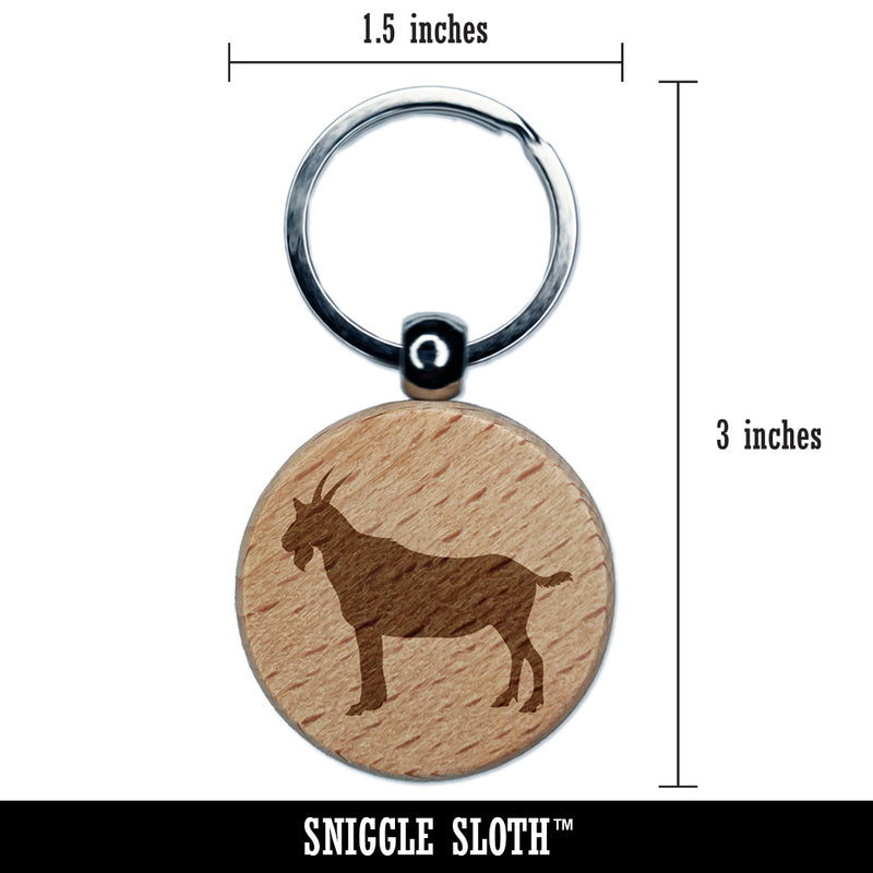 Goat Solid Engraved Wood Round Keychain Tag Charm