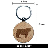 Hereford Cow Solid Engraved Wood Round Keychain Tag Charm