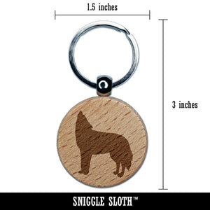 Howling Wolf Solid Engraved Wood Round Keychain Tag Charm