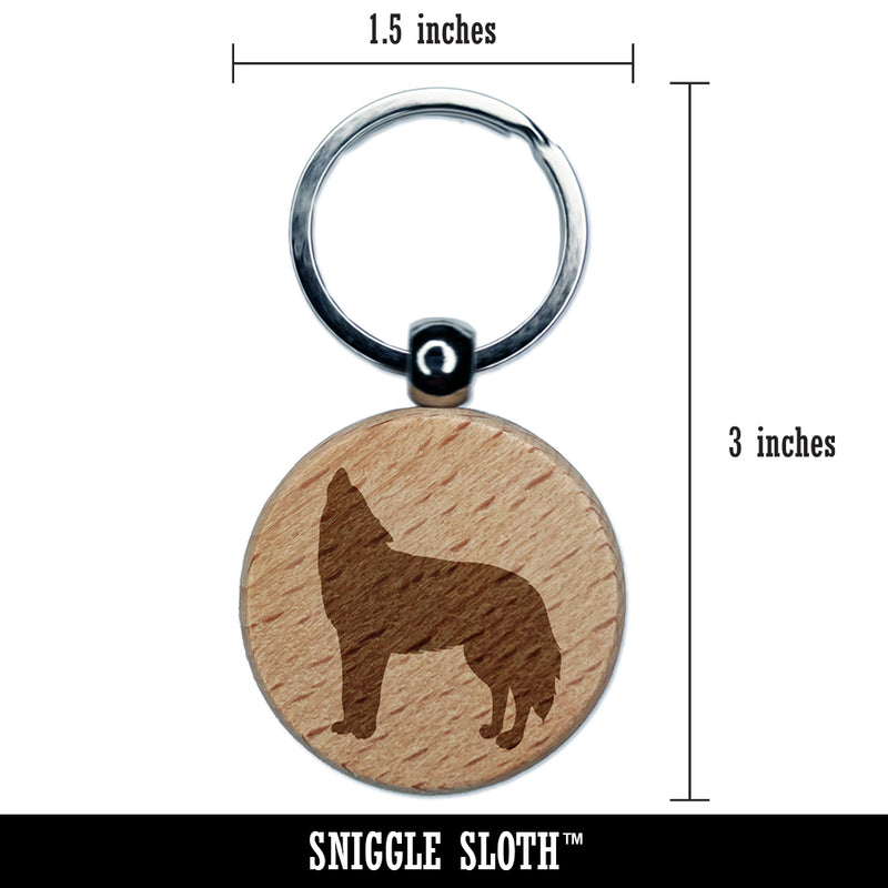 Howling Wolf Solid Engraved Wood Round Keychain Tag Charm