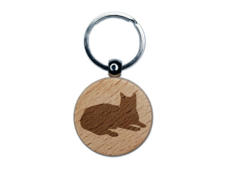 Lazy Cat Engraved Wood Round Keychain Tag Charm