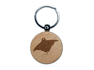 Manta Ray Solid Engraved Wood Round Keychain Tag Charm