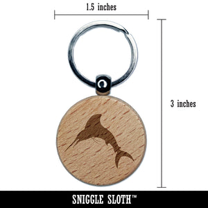 Marlin Fish Engraved Wood Round Keychain Tag Charm