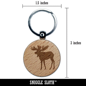 Moose Solid Engraved Wood Round Keychain Tag Charm