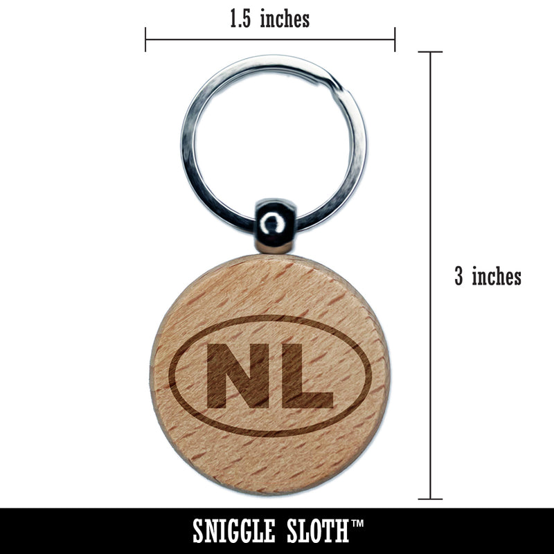 Netherlands NL Engraved Wood Round Keychain Tag Charm