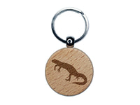 Newt Lizard Salamander Solid Engraved Wood Round Keychain Tag Charm