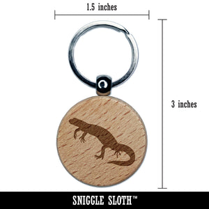 Newt Lizard Salamander Solid Engraved Wood Round Keychain Tag Charm