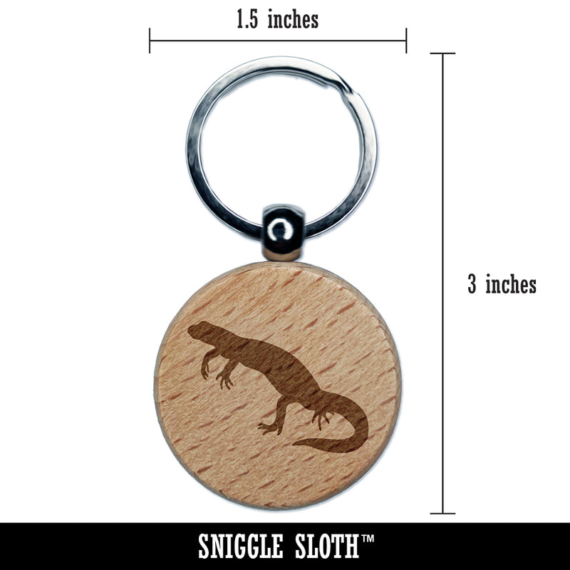 Newt Lizard Salamander Solid Engraved Wood Round Keychain Tag Charm