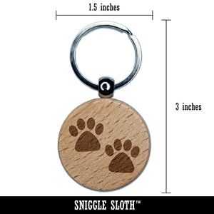 Paw Prints Pair Dog Cat Engraved Wood Round Keychain Tag Charm