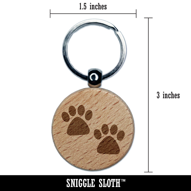 Paw Prints Pair Dog Cat Engraved Wood Round Keychain Tag Charm