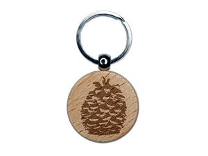 Pinecone Sketch Engraved Wood Round Keychain Tag Charm