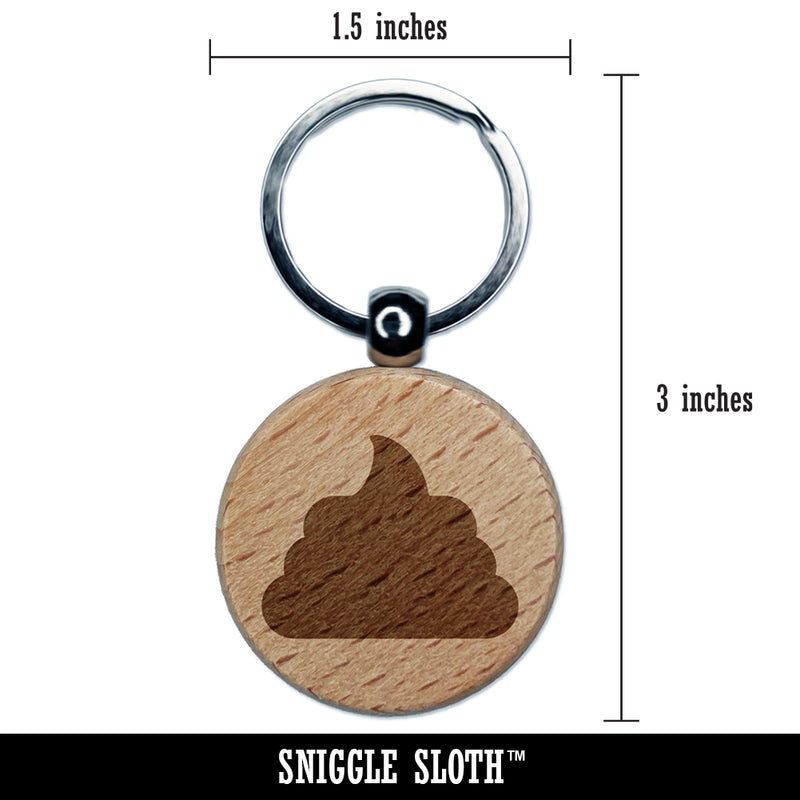 Poop Symbol Emoticon Solid Engraved Wood Round Keychain Tag Charm