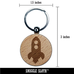 Rocket Ship Doodle Engraved Wood Round Keychain Tag Charm