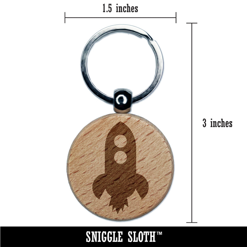 Rocket Ship Doodle Engraved Wood Round Keychain Tag Charm