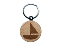 Sail Boat Solid Engraved Wood Round Keychain Tag Charm