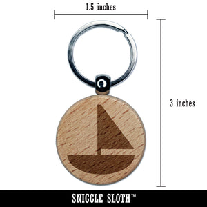 Sail Boat Solid Engraved Wood Round Keychain Tag Charm