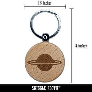 Saturn Planet Symbol Engraved Wood Round Keychain Tag Charm