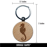 Seahorse Solid Engraved Wood Round Keychain Tag Charm