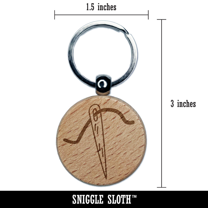 Sewing Needle and Thread Engraved Wood Round Keychain Tag Charm