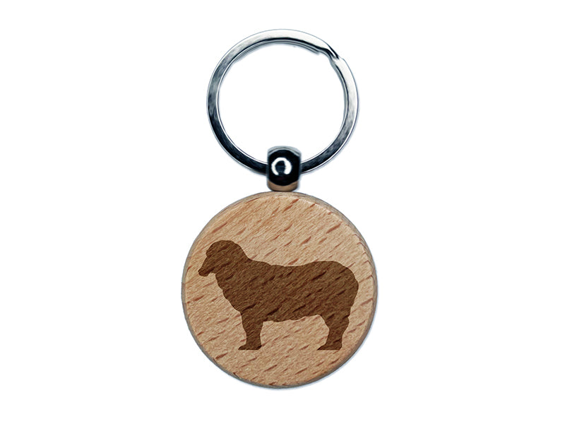 Sheep Standing Solid Engraved Wood Round Keychain Tag Charm