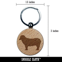 Sheep Standing Solid Engraved Wood Round Keychain Tag Charm