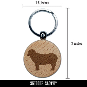 Sheep Standing Solid Engraved Wood Round Keychain Tag Charm