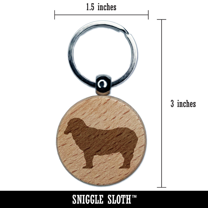 Sheep Standing Solid Engraved Wood Round Keychain Tag Charm