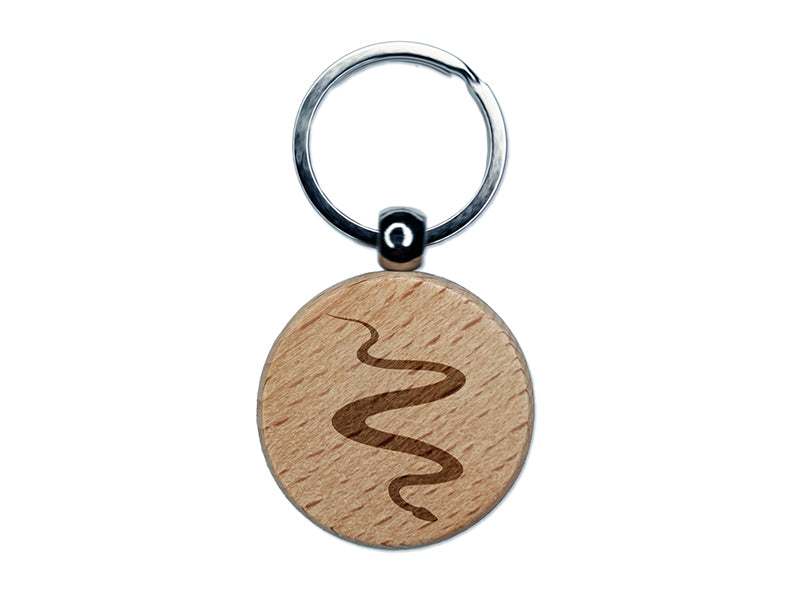 Slithering Snake Solid Engraved Wood Round Keychain Tag Charm