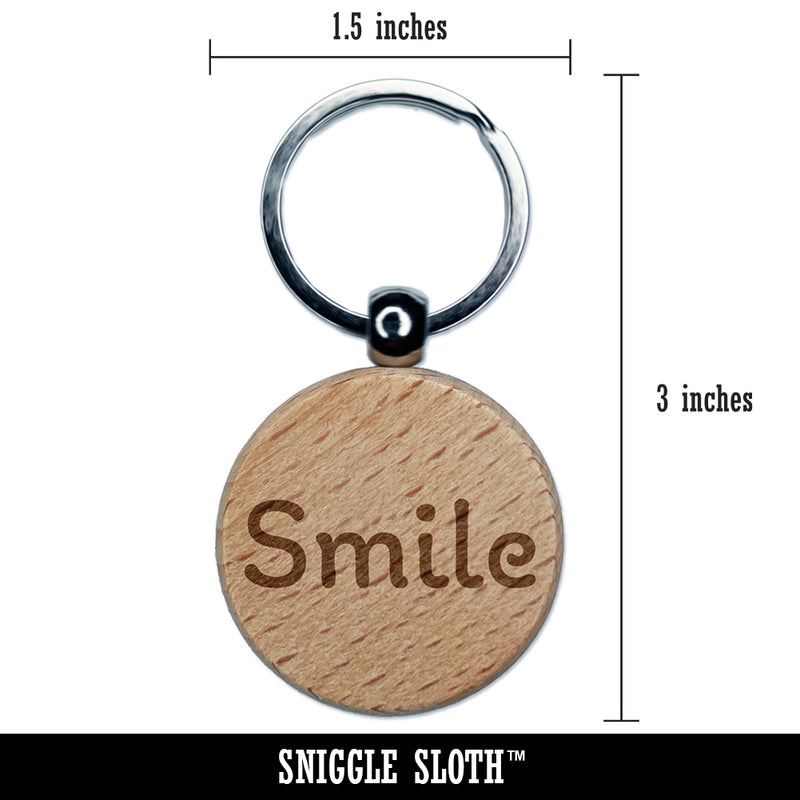 Smile Fun Text Engraved Wood Round Keychain Tag Charm