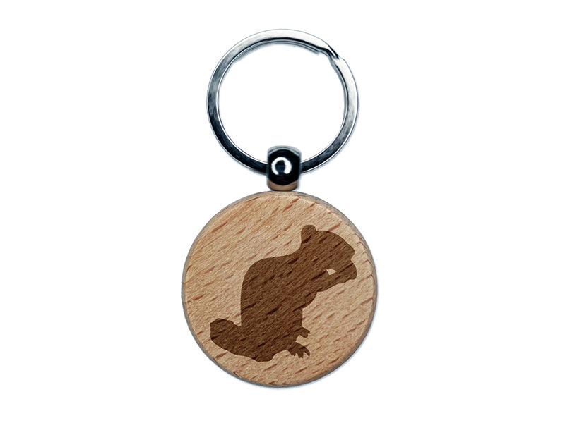 Squirrel Chipmunk Eating Solid Engraved Wood Round Keychain Tag Charm