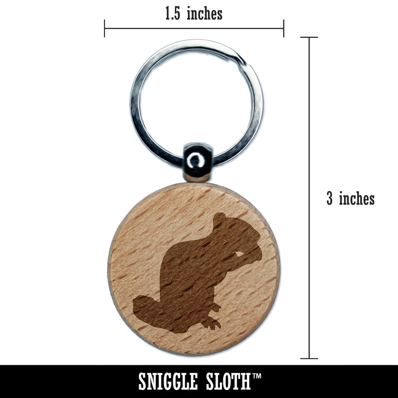 Squirrel Chipmunk Eating Solid Engraved Wood Round Keychain Tag Charm