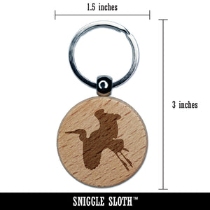 Stork Flying Solid Engraved Wood Round Keychain Tag Charm