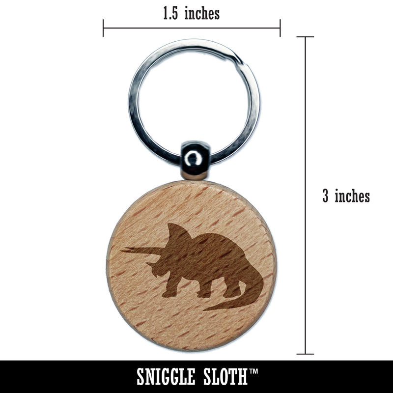 Triceratops Dinosaur Solid Engraved Wood Round Keychain Tag Charm