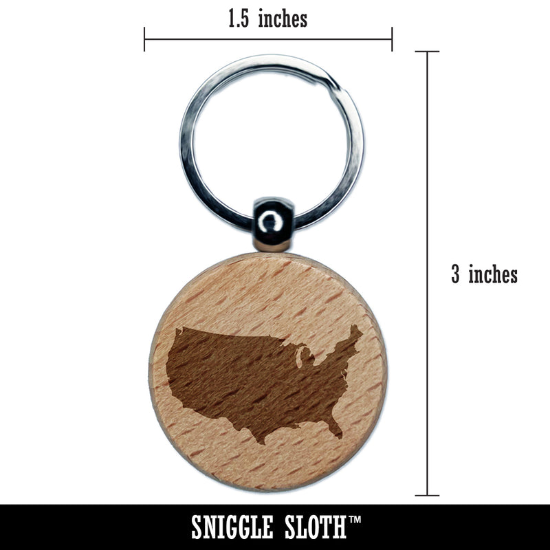 USA United States of America Solid Engraved Wood Round Keychain Tag Charm