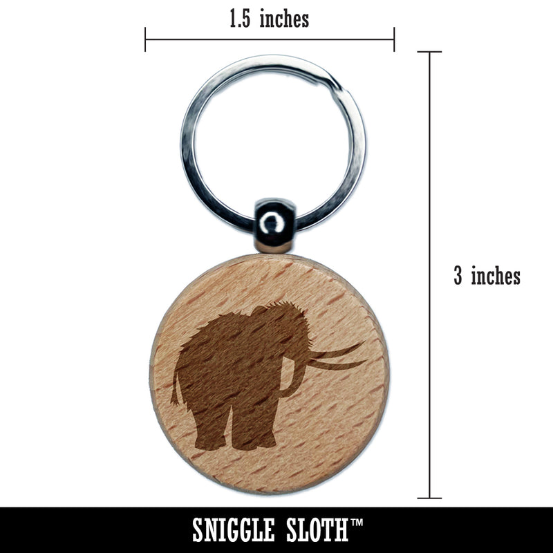 Woolly Mammoth Solid Engraved Wood Round Keychain Tag Charm