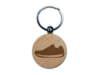 Athletic Running Shoe Engraved Wood Round Keychain Tag Charm