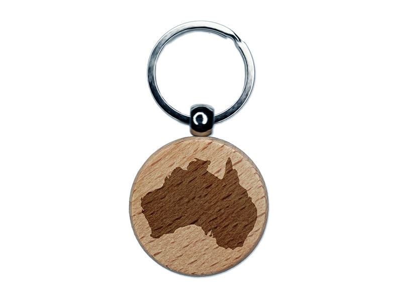 Australia Solid Engraved Wood Round Keychain Tag Charm