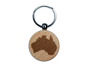 Australia Solid Engraved Wood Round Keychain Tag Charm